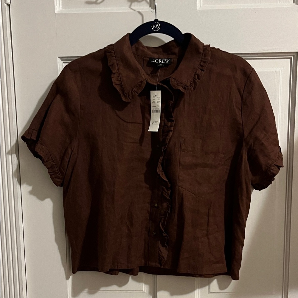 J. Crew Chocolate Ruffle Button-Up Blouse